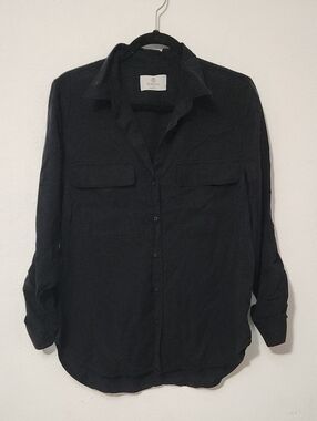 Aritzia Babaton Minimalist Business Casual Black Utility Button Down Blouse M